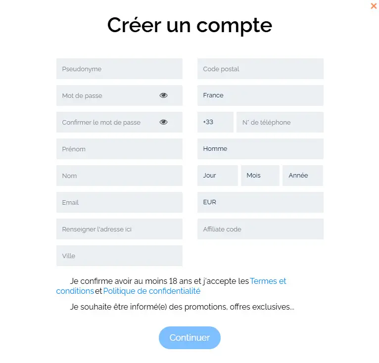 Processus d'inscription Le Roi Johnny Casino